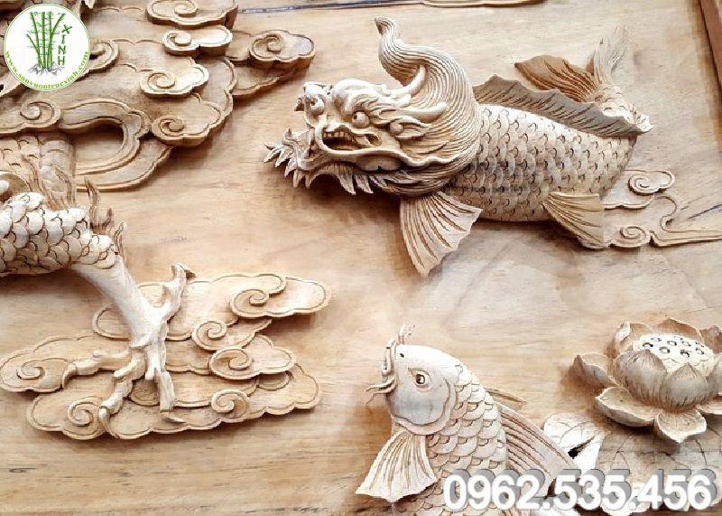 Họa tiết cá chép hóa rồng trong tranh điêu khắc