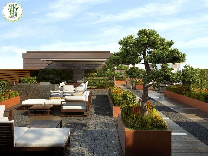Thiết kế sân vườn hiện đại trên tầng mái chung cư