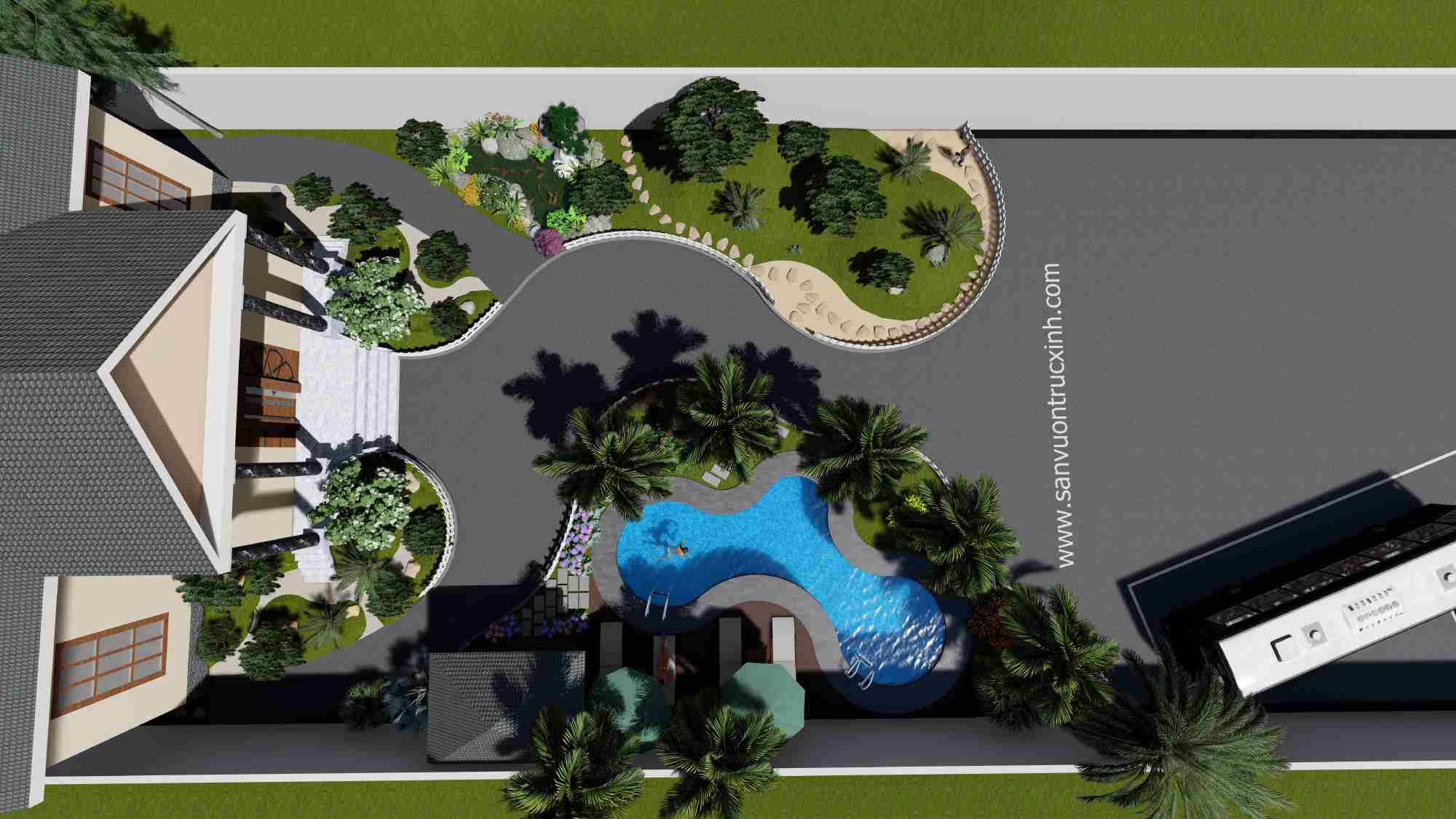 Bản Phối Thiết Kế Sân Vườn 3D Nhà Chị Viện Long Thành - Đồng Nai